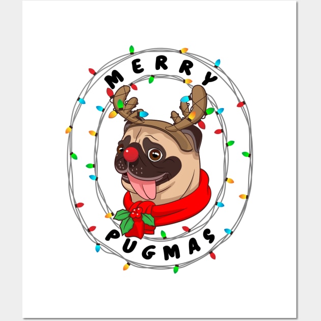 Funny Cute Pug Cool Merry Pugmas Christmas Gift Wall Art by teeleoshirts